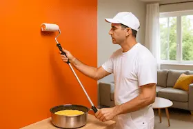 Accent wall painting in Bothell living room with bold color