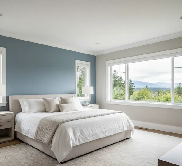Professional bedroom painting in Bellevue luxury home with calming color palette