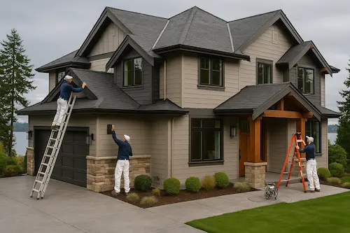 Luxury Bellevue home exterior painting transformation showing premium craftsmanship and weather-resistant finish
