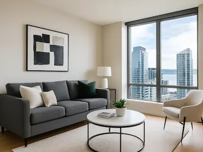 Belltown high-rise condo interior painting showing urban living space transformation