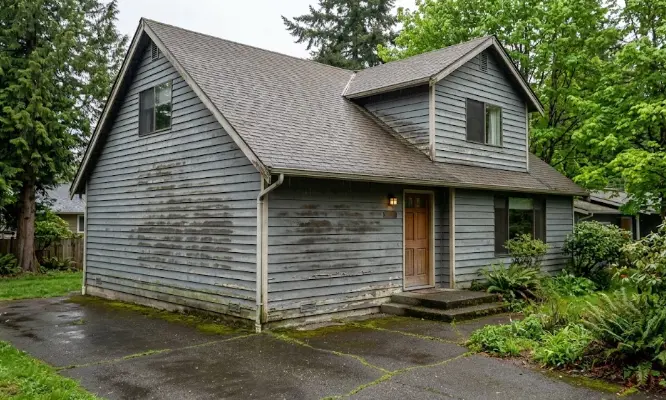 Effects of Pacific Northwest climate on Bothell house paint showing moisture damage and peeling