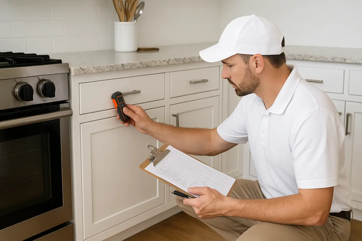 Professional cabinet quality assessment process in Kirkland showing detailed inspection