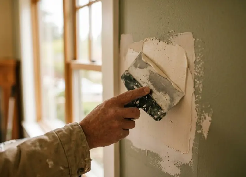 Drywall repair in progress in a Snohomish craftsman home