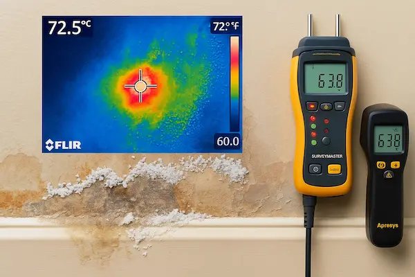 Scientific analysis of moisture damage in Edmonds drywall showing salt crystal formation and deterioration