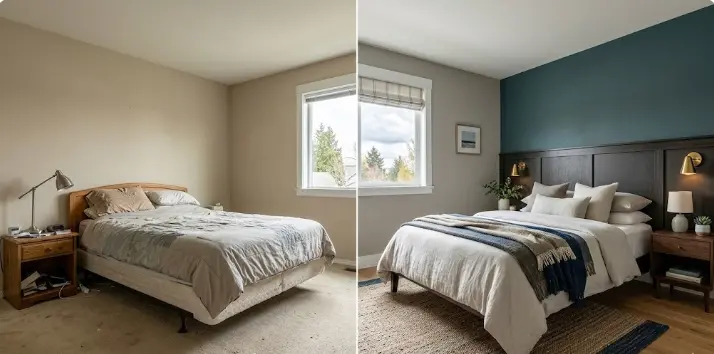 Professional room painting transformation in Edmonds home showing dramatic before-and-after results