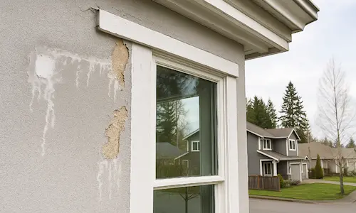 Everett house showing typical climate-related paint challenges including moisture damage and salt air effects