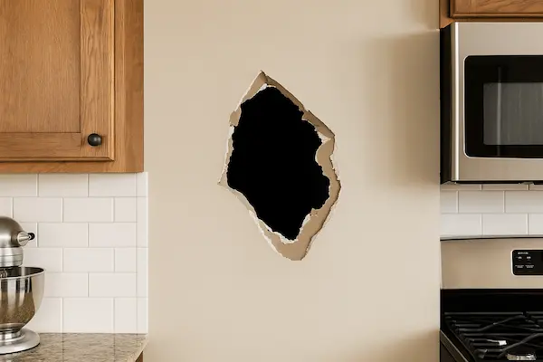 Large hole damage in Everett home before professional patching repair