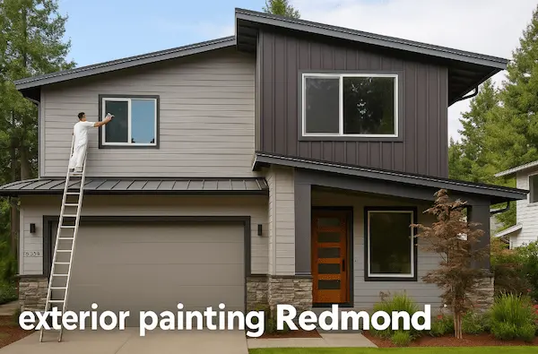 Professional exterior house painting project in Redmond WA showing modern home transformation