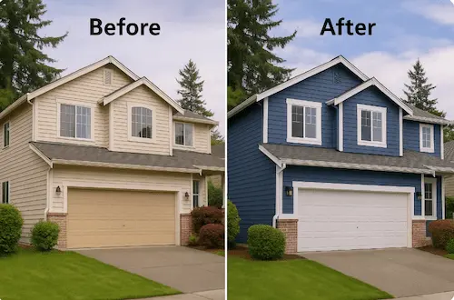 Exterior wall painting transformation in Bothell neighborhood