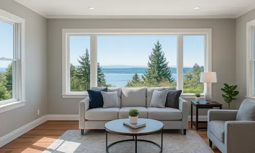 Kirkland interior showing complex natural lighting from Lake Washington affecting paint colors