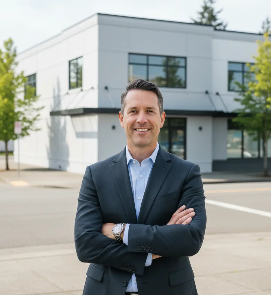 Satisfied Lynnwood clients in front of professionally painted property