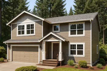 Professional exterior painting of Mill Creek two-story home showing quality siding preparation and finish