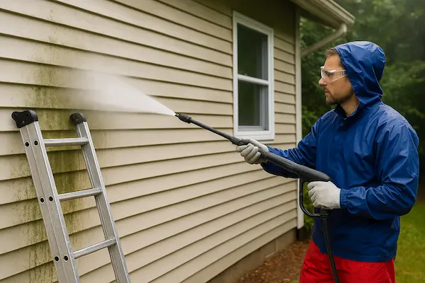 Professional power washing preparation for house painting in Mill Creek WA