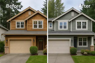 Complete house painting transformation in Mill Creek Town Center area with weather-resistant system