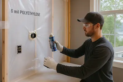 Professional moisture barrier installation during drywall repair in Edmonds coastal home