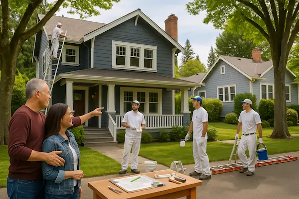 Local painting company in Shoreline, WA recommended by neighbors with professional team working on homes