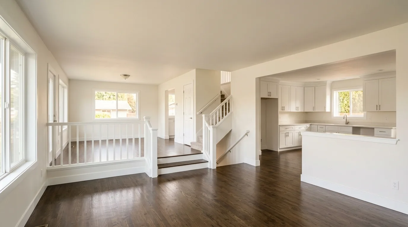 Professional interior painting in Fairwood Renton — BM Aura White Dove over dark charcoal walls with SW Extreme Block primer