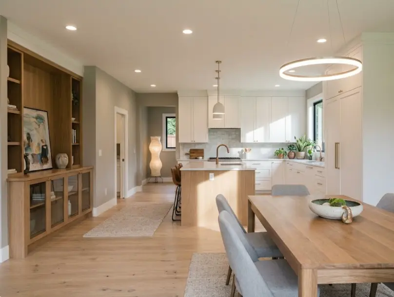 Open floor plan interior painting in a Redmond WA home — unified color across living and dining