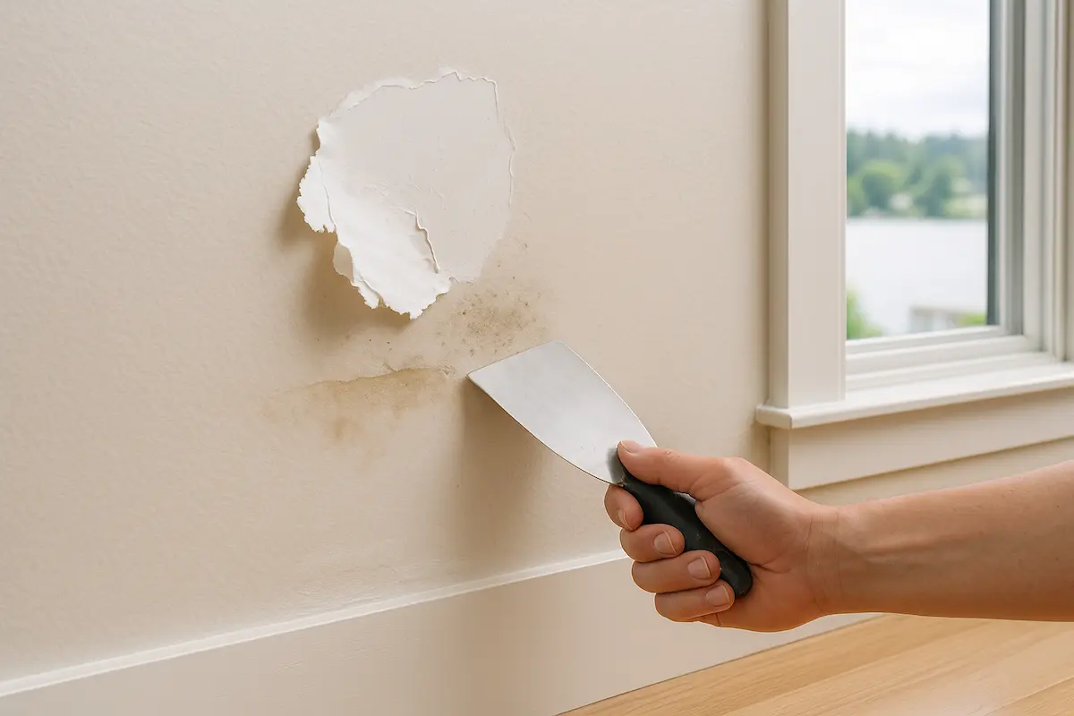 Failed drywall patch in Renton home due to moisture problems showing why professional patching is essential