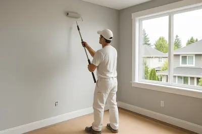 Professional room painting service in modern Kirkland home showing freshly painted living room with quality finishes