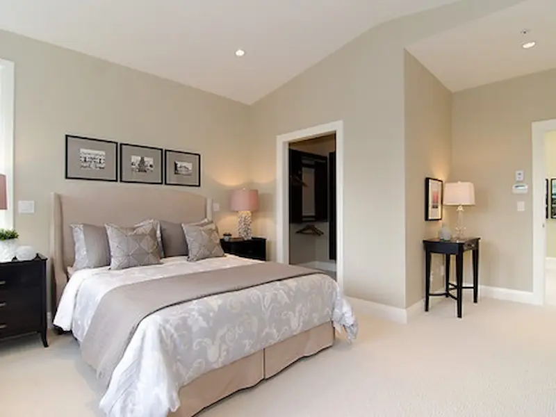 Professional room painting project in Shoreline, WA showing bedroom transformation with modern colors