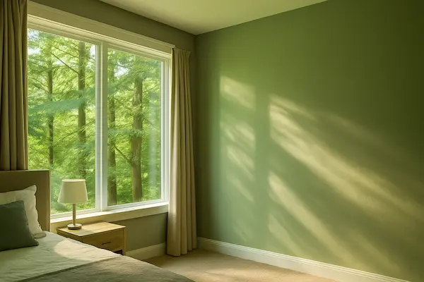 Natural lighting in Sammamish room with forest view