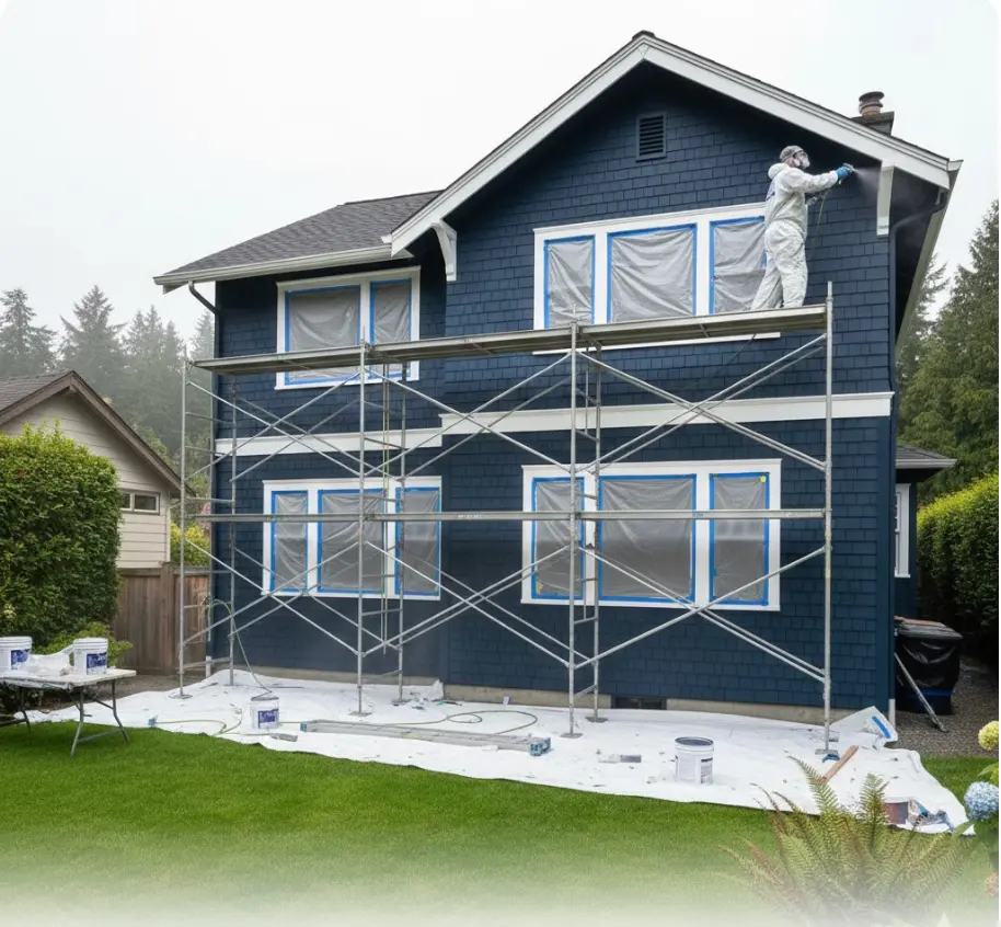 Professional exterior painting process in Seattle showing thorough preparation