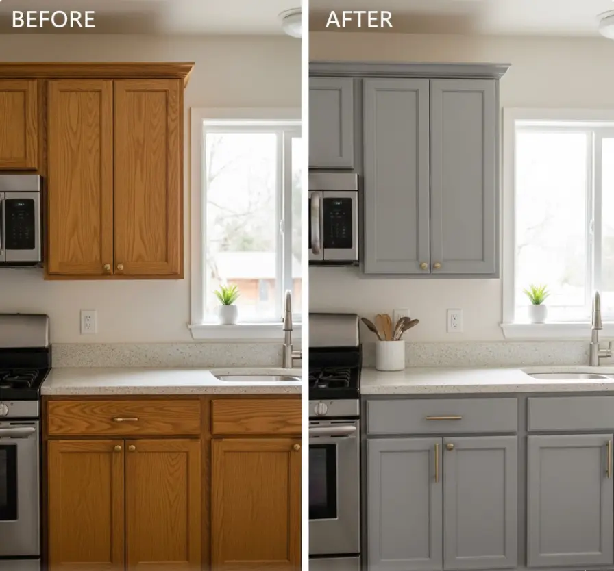 Kitchen cabinet painting transformation in Shoreline home