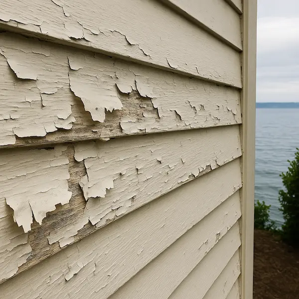 Examples of paint failure in Shoreline WA showing bubbling, peeling, and salt air damage from improper materials