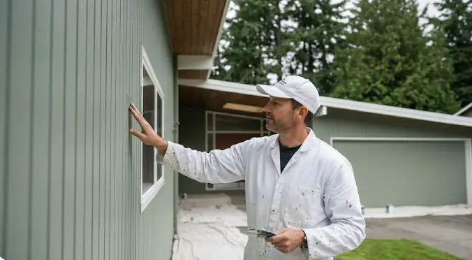 Professional painter Antonio Pizoni working on residential home in Shoreline, WA