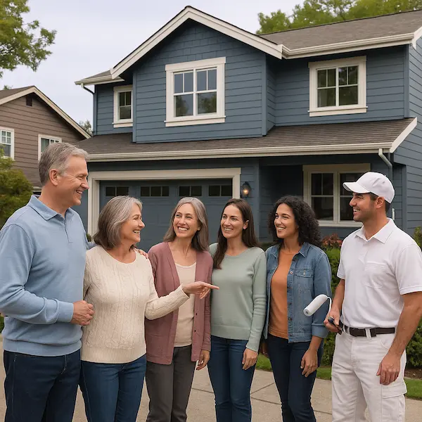 Completed painting project in Shoreline with satisfied neighbors admiring quality work