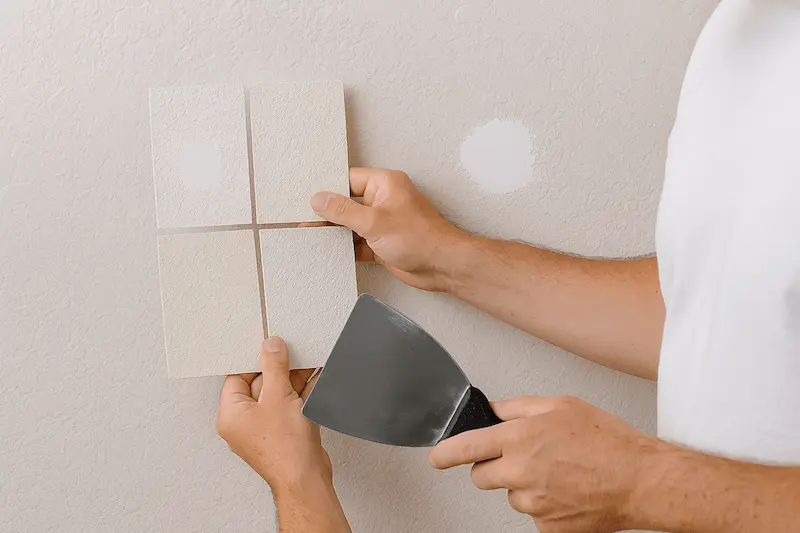 Texture matching demonstration showing perfect wall repair blending in Kirkland