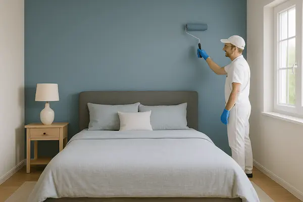 Serene master bedroom wall painting in Kirkland with soft blue walls