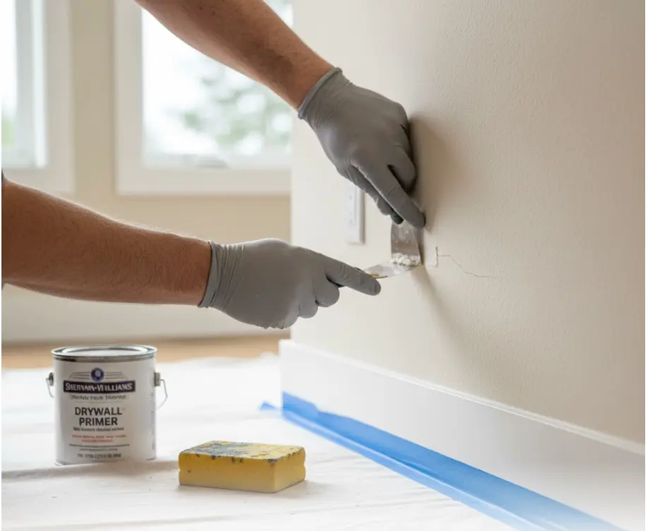 Professional wall preparation and priming in Sammamish home